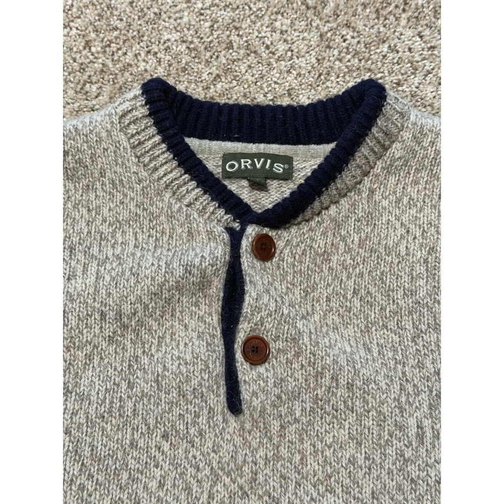 Orvis Henley Sweater Mens XL Gray Blue Wool Pullover Outdoor Preppy - Picture 5 of 7